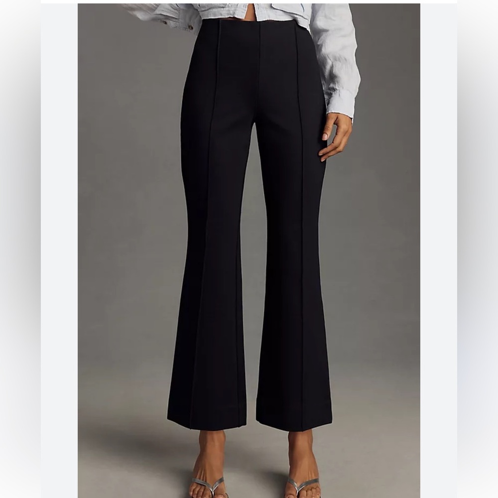 Anthropologie Maeve Margo Black Cropped flare-Leg Pants ladies Large NWT
